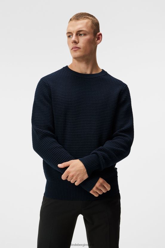 J.Lindeberg Men Oliver Structure Sweater Navy Clothing BXV8X41004 - Click Image to Close