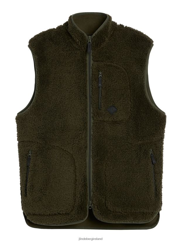 J.Lindeberg Men Patrik Pile Fleece Vest Forest Green Clothing BXV8X42272