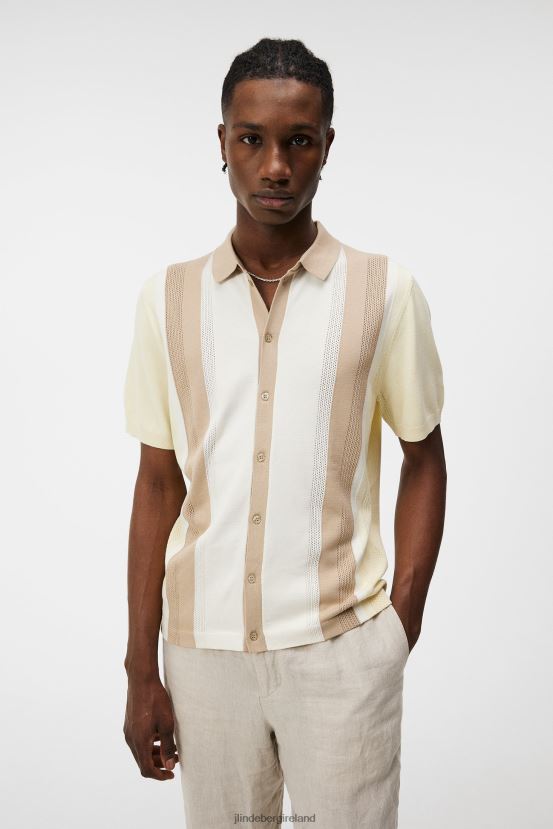 J.Lindeberg Men Rey Striped Shirt Safari Beige Clothing BXV8X41029 - Click Image to Close