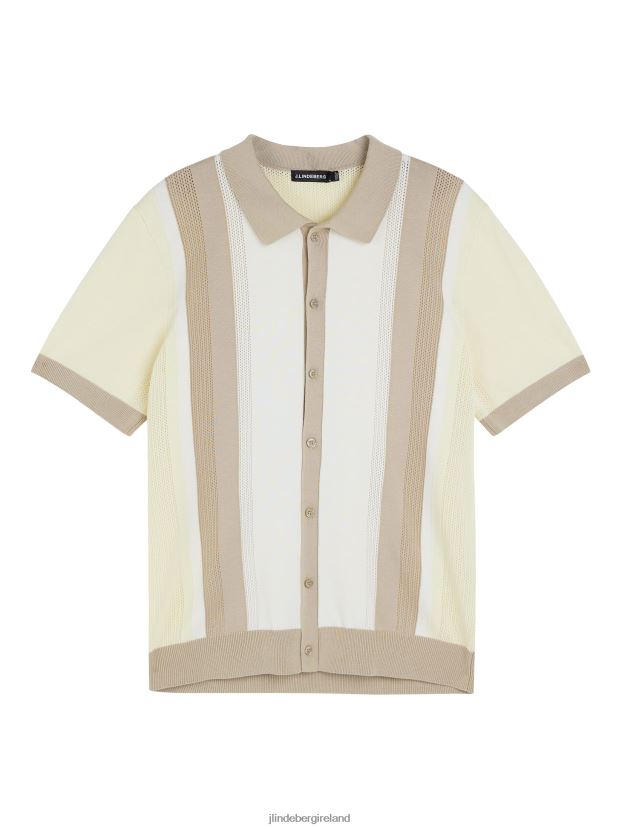 J.Lindeberg Men Rey Striped Shirt Safari Beige Clothing BXV8X41029