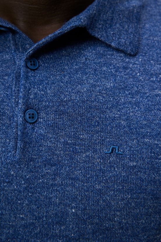 J.Lindeberg Men Ridge Linen Blend Polo Blue Quartz Clothing BXV8X41027