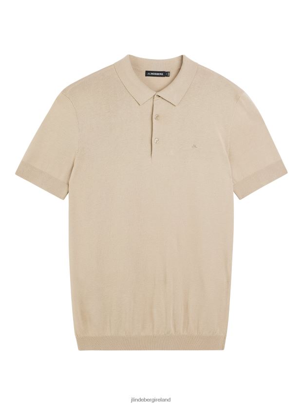 J.Lindeberg Men Ridge Rayon Silk Polo Safari Beige Clothing BXV8X41063