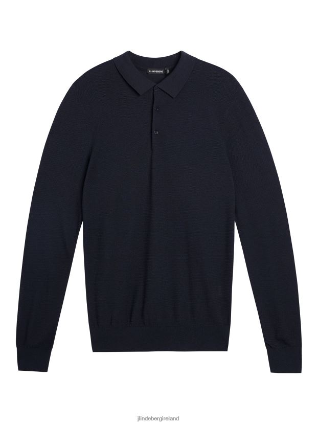 J.Lindeberg Men Rowan Mesh Knit Polo Navy Clothing BXV8X41061 - Click Image to Close