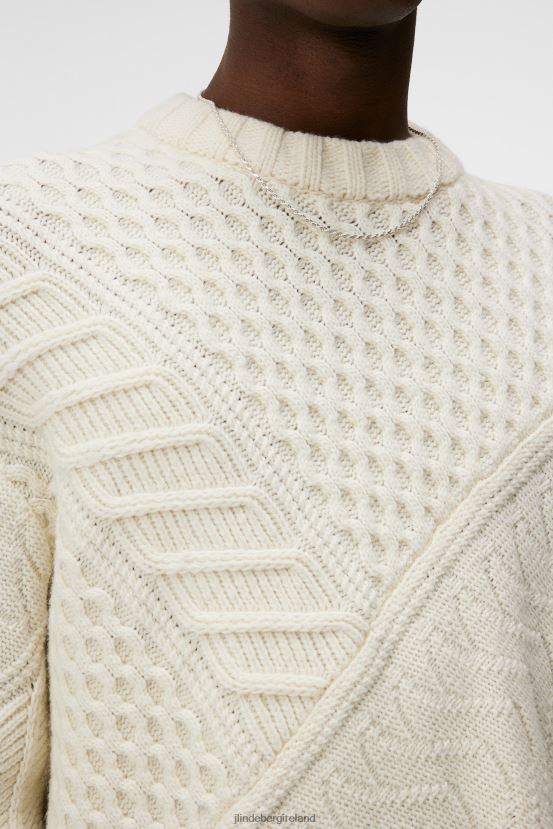 J.Lindeberg Men Savio Cable Knit Mock Neck Sweater Cloud White Clothing BXV8X4991