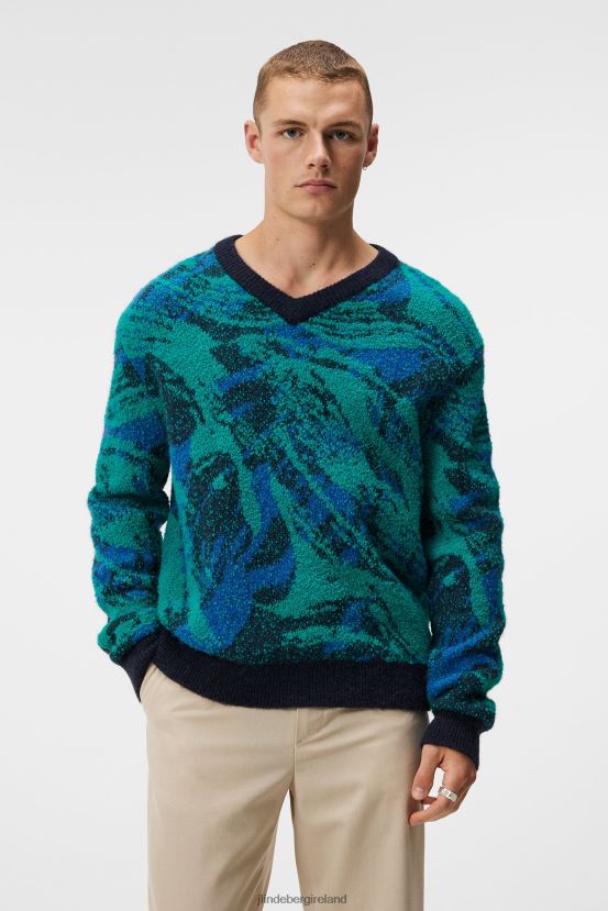 J.Lindeberg Men Trestle Jacquard V-Neck Sweater Navy Valley Clothing BXV8X4995 - Click Image to Close