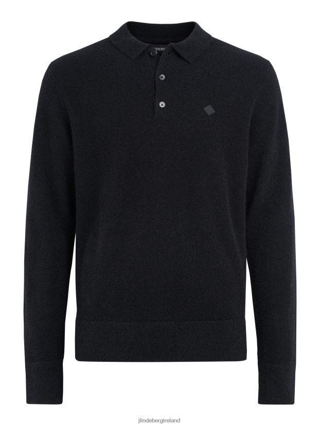 J.Lindeberg Men Yann Merino Polo Sweater Black Clothing BXV8X42280