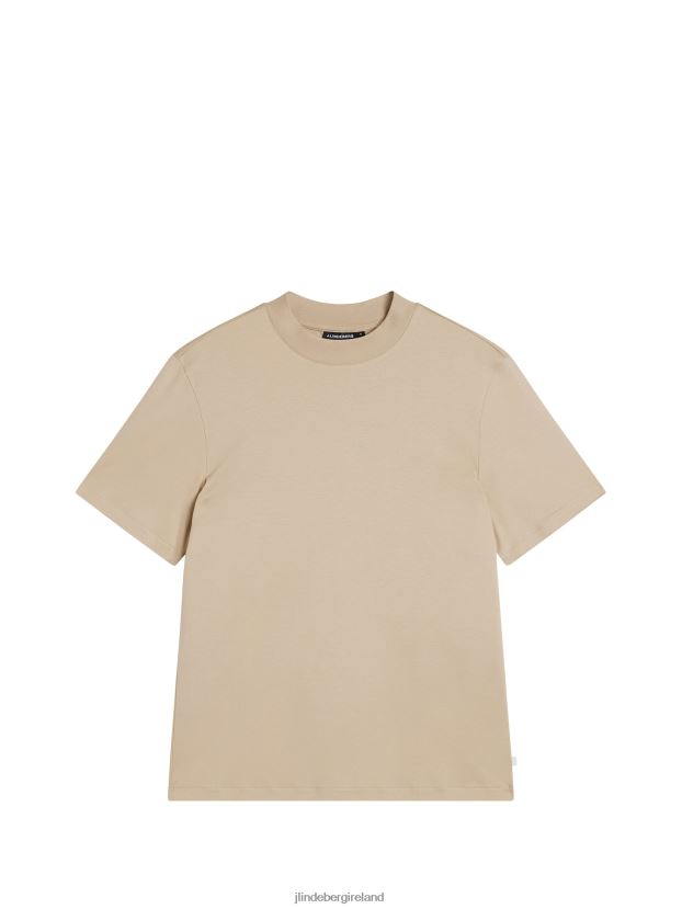 J.Lindeberg Men Ace Mock Neck T-shirt Safari Beige Clothing BXV8X4973