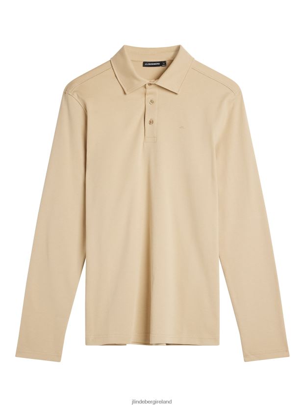 J.Lindeberg Men Asher Long Sleeve Polo Safari Beige Clothing BXV8X4960