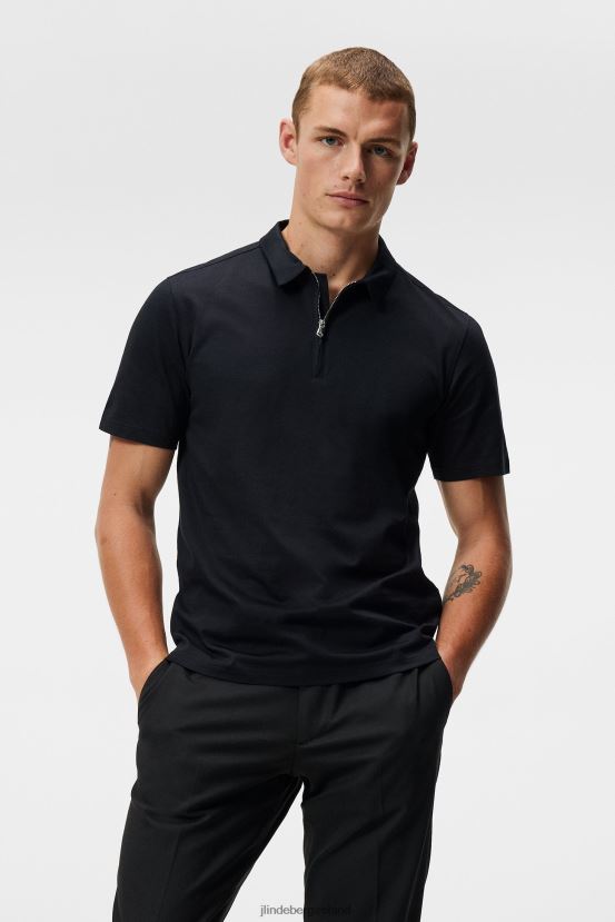 J.Lindeberg Men Asher Zip Polo Black Clothing BXV8X4952 - Click Image to Close