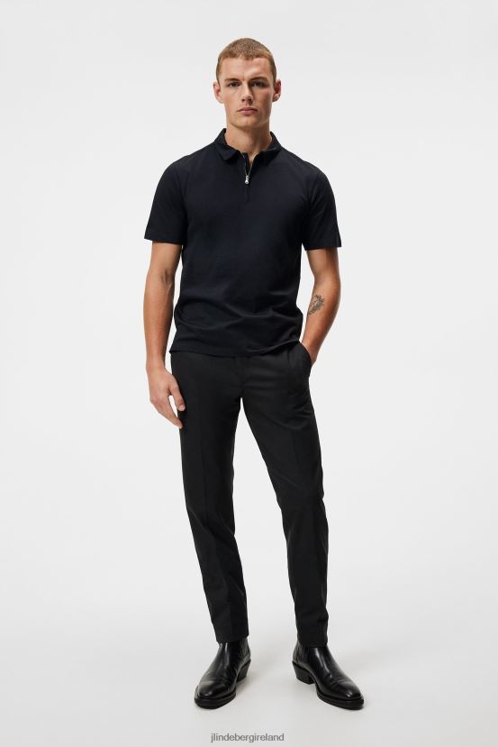 J.Lindeberg Men Asher Zip Polo Black Clothing BXV8X4952