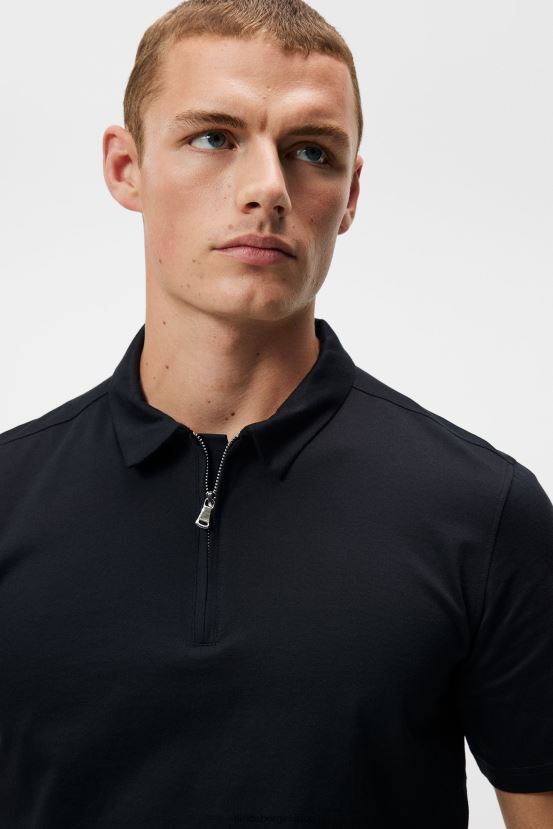 J.Lindeberg Men Asher Zip Polo Black Clothing BXV8X4952