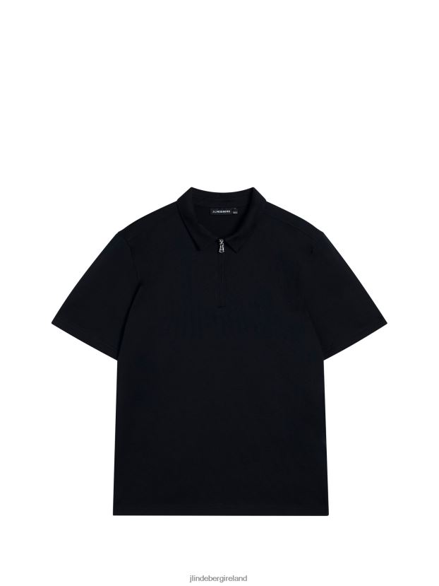 J.Lindeberg Men Asher Zip Polo Black Clothing BXV8X4952