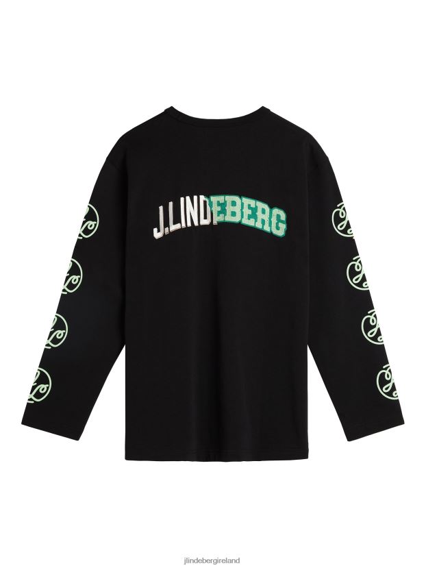 J.Lindeberg Men Camilo Long Sleeve Graphic T-shirt Black Clothing BXV8X4966