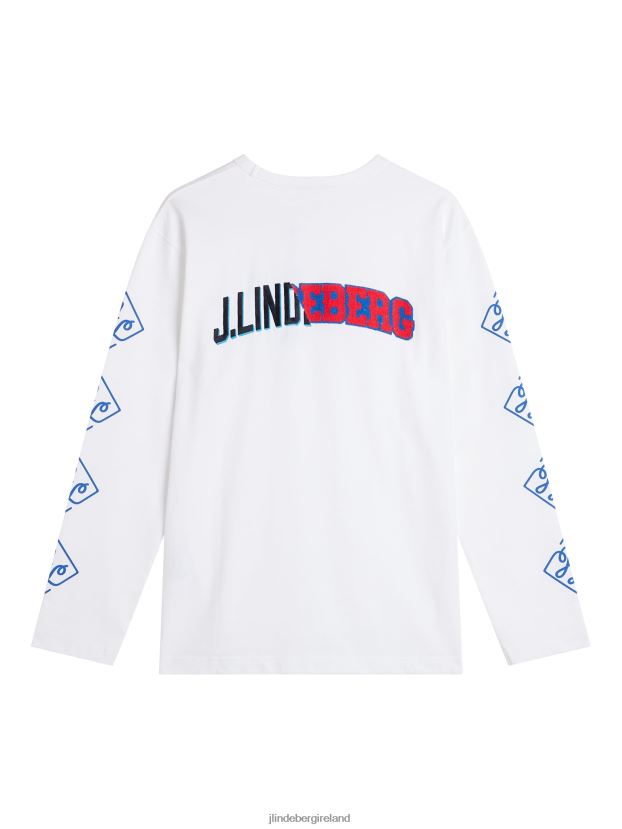 J.Lindeberg Men Camilo Long Sleeve Graphic T-shirt Cloud White Clothing BXV8X4967