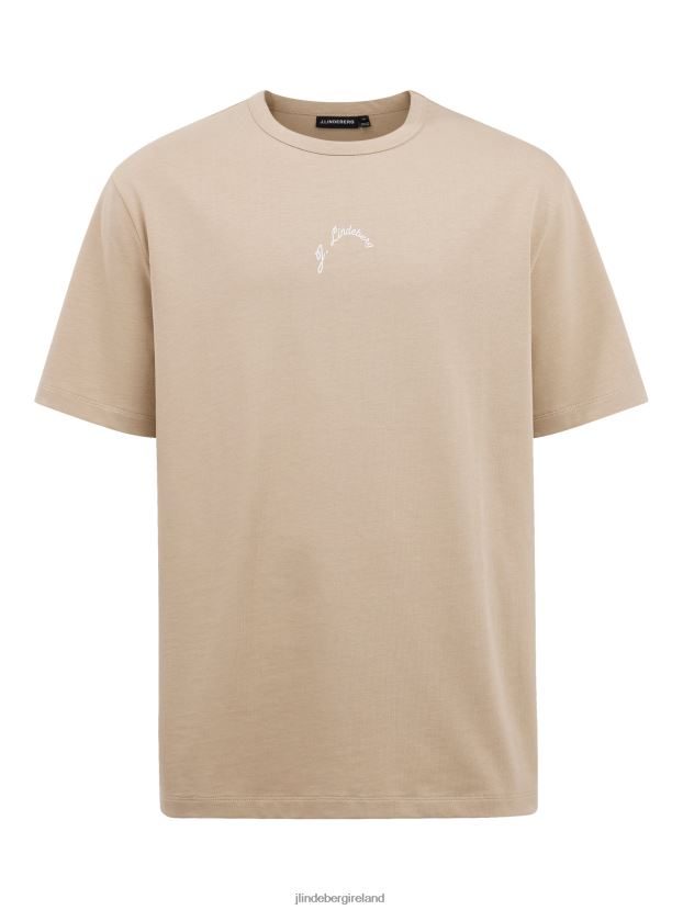 J.Lindeberg Men Collin Logo Print T-shirt Safari Beige Clothing BXV8X42143