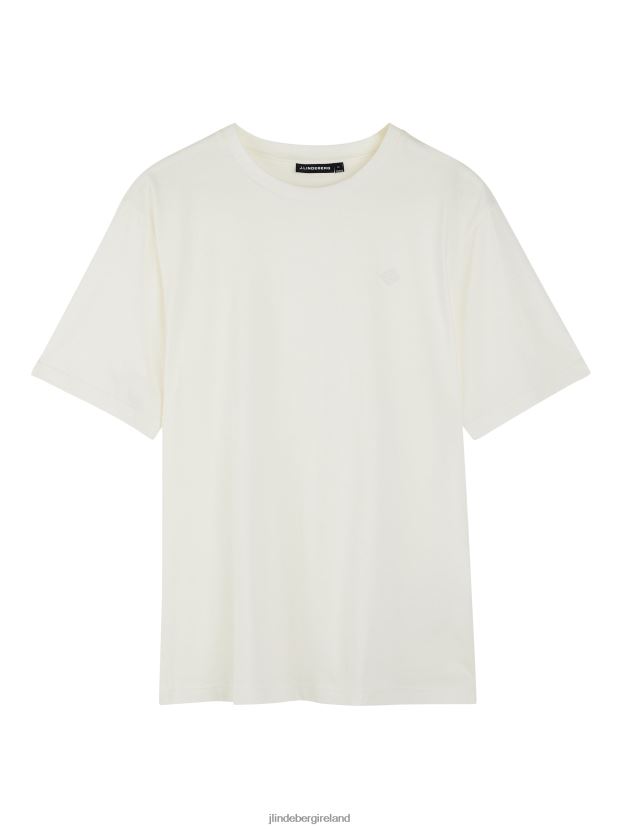 J.Lindeberg Men Dale Diamond Patch T-shirt Cloud White Clothing BXV8X4982 - Click Image to Close