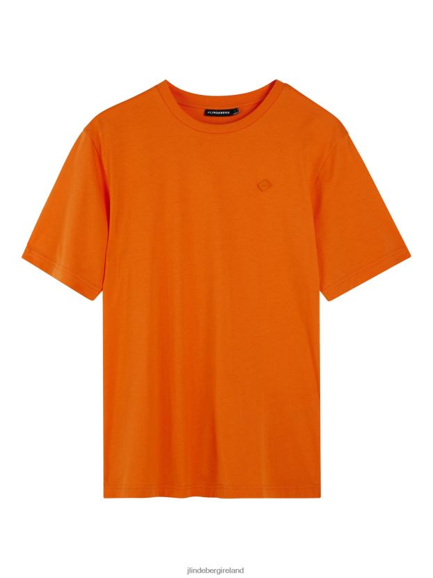 J.Lindeberg Men Dale Diamond Patch T-shirt Russet Orange Clothing BXV8X4983 - Click Image to Close