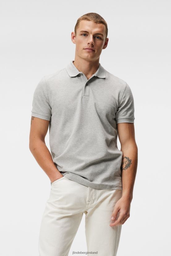 J.Lindeberg Men Troy Polo Light Grey Melange Clothing BXV8X4963