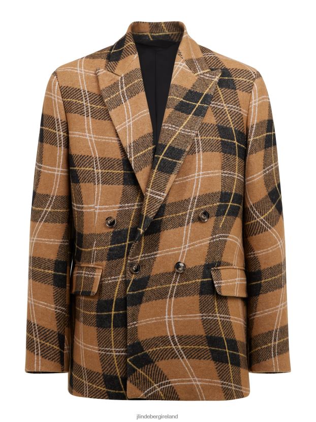 J.Lindeberg Men David Swirl Check Blazer Tiger Brown Clothing BXV8X42554