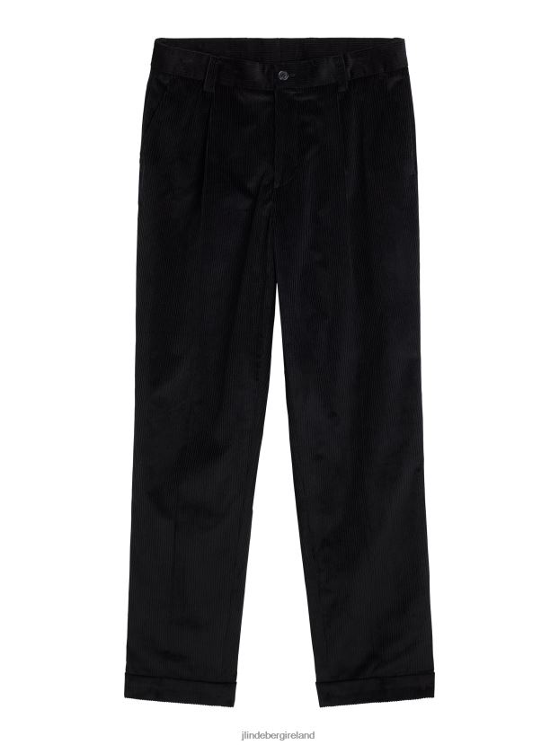 J.Lindeberg Men Gordon Corduroy Pleated Pants Black Clothing BXV8X42555