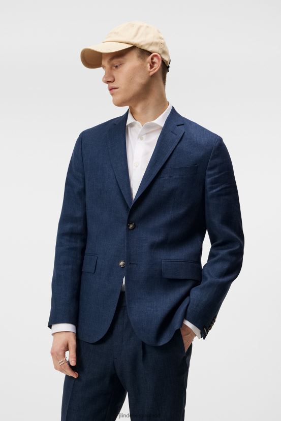 J.Lindeberg Men Hopper Super Linen Blazer Blue Indigo Clothing BXV8X41221 - Click Image to Close