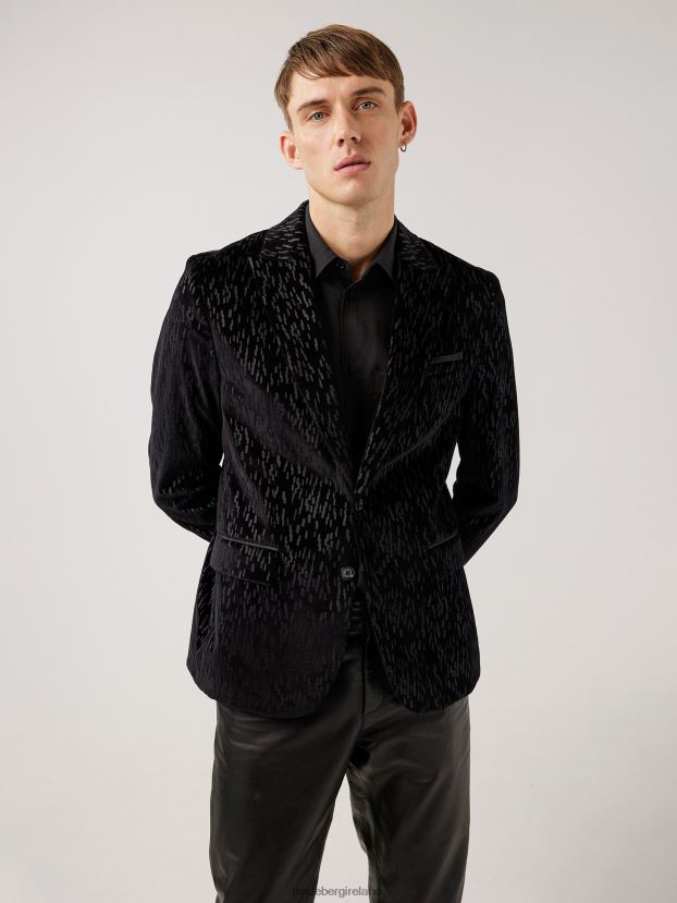 J.Lindeberg Men Lenny Printed Velvet Blazer Black Clothing BXV8X42567 - Click Image to Close