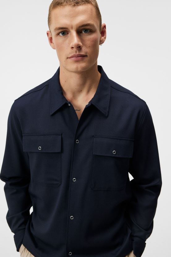 J.Lindeberg Men Reid Twill Overshirt Navy Clothing BXV8X41201