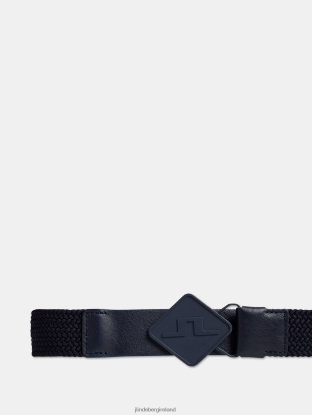 J.Lindeberg Men Diamond Elastic Leather Belt Navy Accessory BXV8X4840