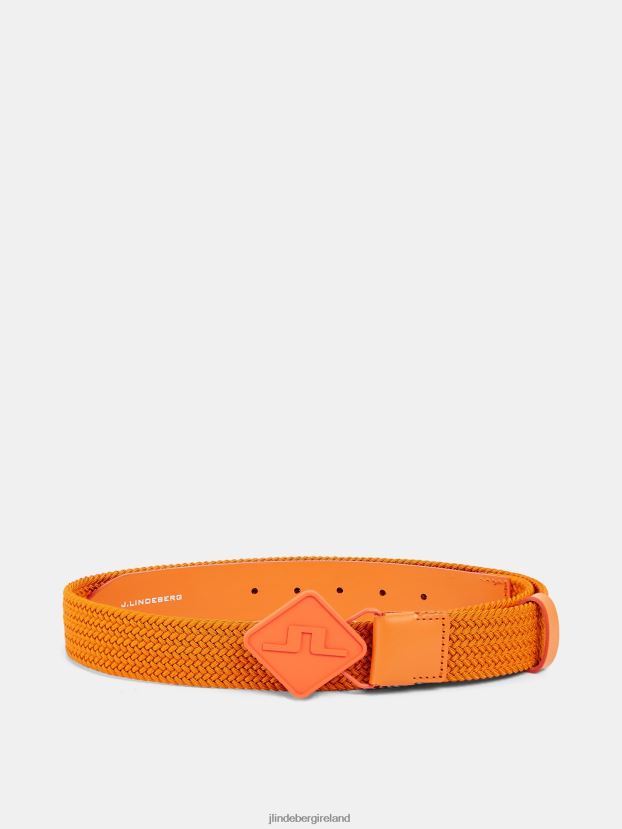 J.Lindeberg Men Diamond Elastic Leather Belt Russet Orange Accessory BXV8X4839