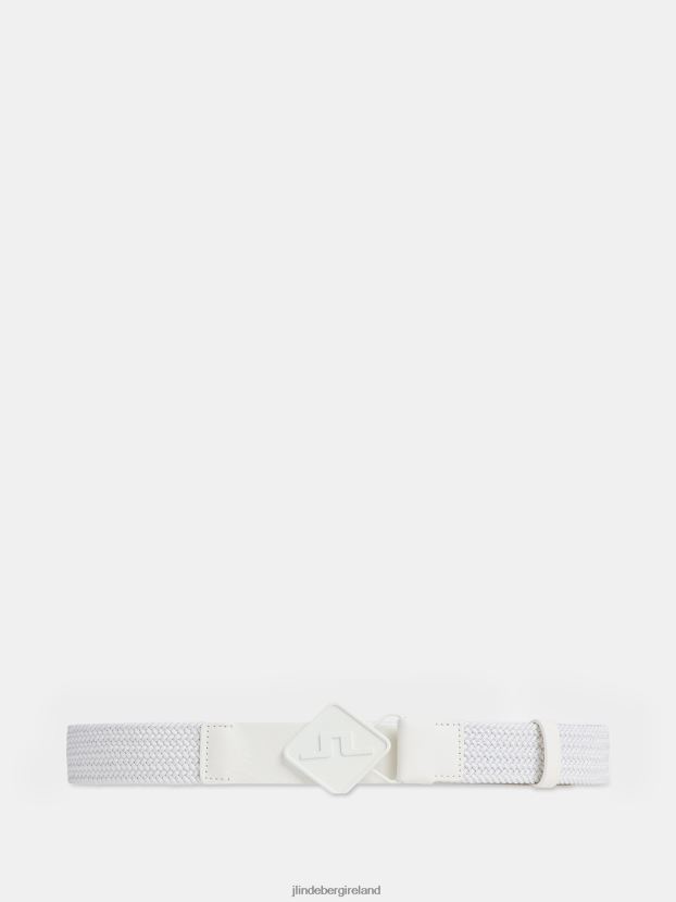 J.Lindeberg Men Diamond Elastic Leather Belt White Accessory BXV8X4838