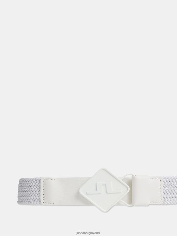 J.Lindeberg Men Diamond Elastic Leather Belt White Accessory BXV8X4838