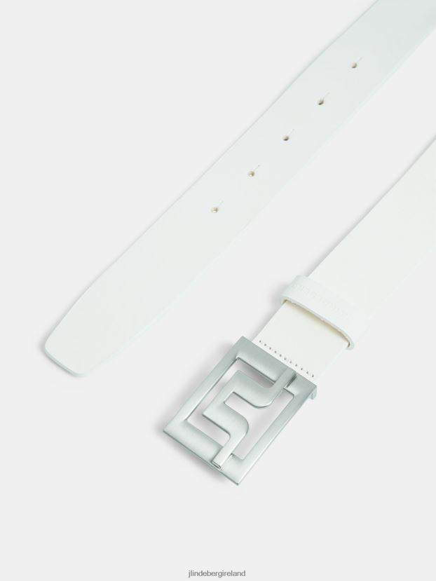 J.Lindeberg Men Slater Leather Belt White Accessory BXV8X4899