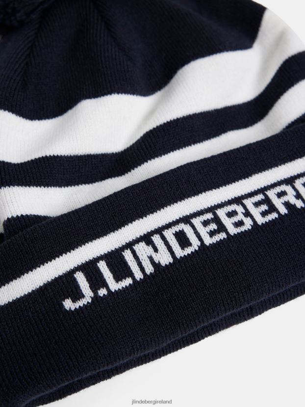 J.Lindeberg Men Stripe Beanie Navy Accessory BXV8X4829 - Click Image to Close