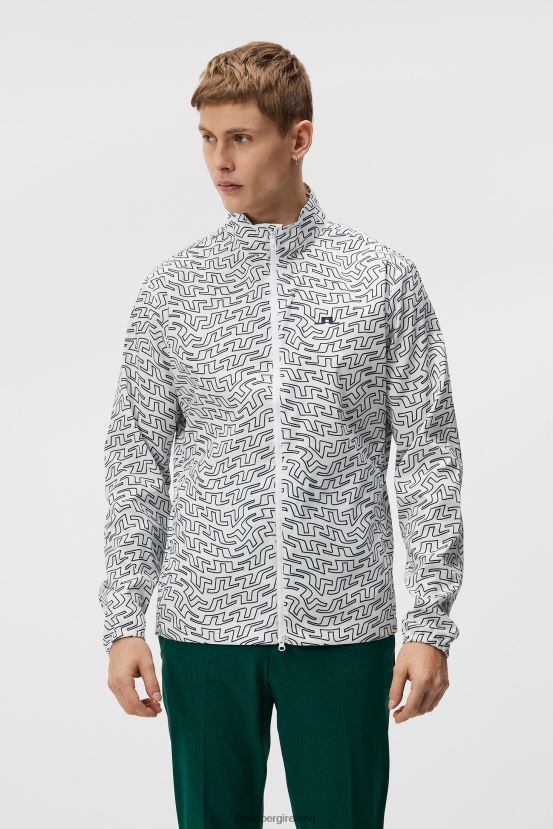 J.Lindeberg Men Ash Light Packable Print Jacket White Bridge Swirl Clothing BXV8X4705 - Click Image to Close