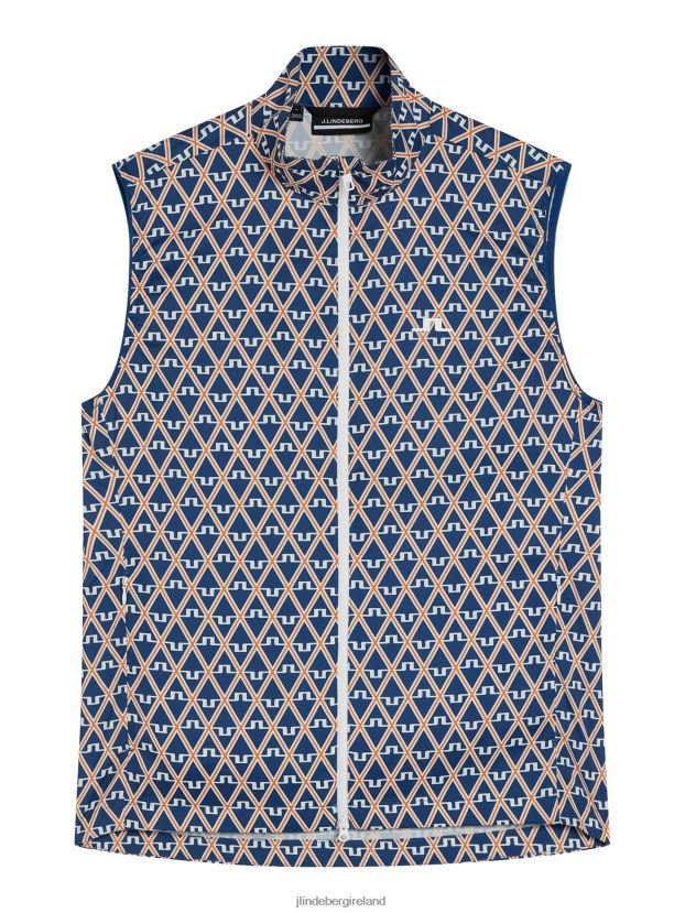 J.Lindeberg Men Ash Light Packable Print Vest Estate Blue Diamond Clothing BXV8X4679