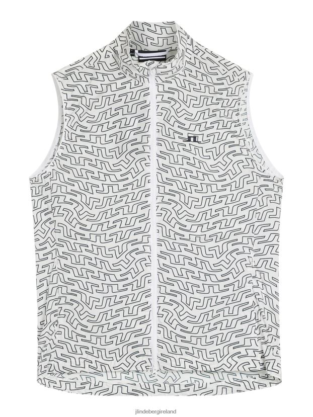 J.Lindeberg Men Ash Light Packable Print Vest White Bridge Swirl Clothing BXV8X4703