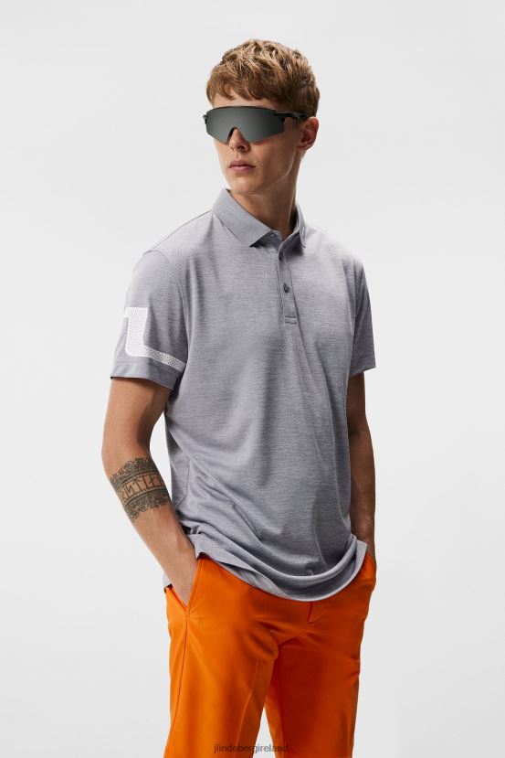 J.Lindeberg Men Heath Polo Grey Melange Clothing BXV8X4127 - Click Image to Close