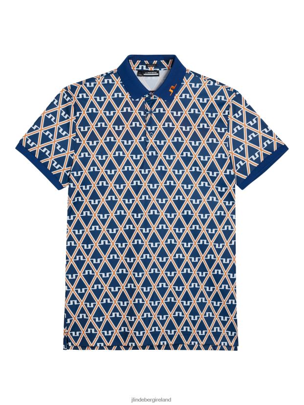 J.Lindeberg Men Kv Print Polo Estate Blue Diamond Clothing BXV8X424