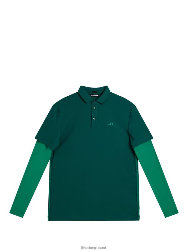 J.Lindeberg Men Liam Long Sleeve Polo Rain Forest Clothing BXV8X4217