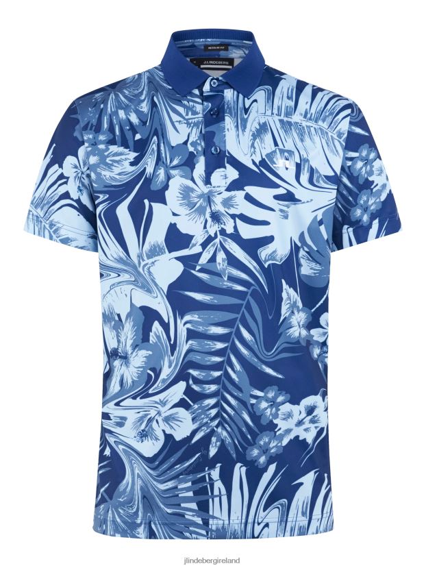 J.Lindeberg Men Martin Print Polo Hibiscus Blue Clothing BXV8X4338