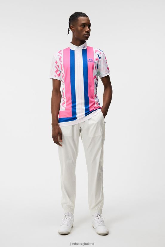 J.Lindeberg Men Tour Collection - Special Tour Tech Print Polo Pink Painted Bridge Clothing BXV8X4136