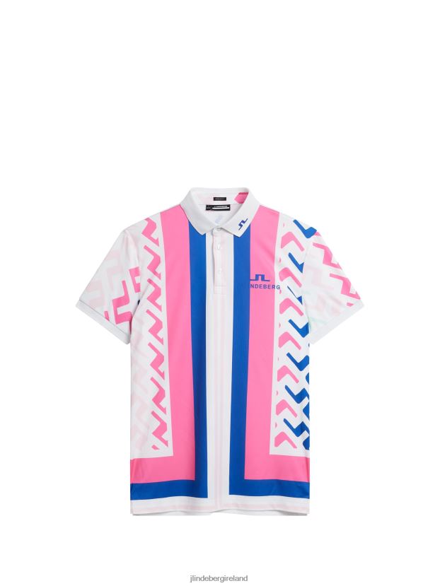 J.Lindeberg Men Tour Collection - Special Tour Tech Print Polo Pink Painted Bridge Clothing BXV8X4136