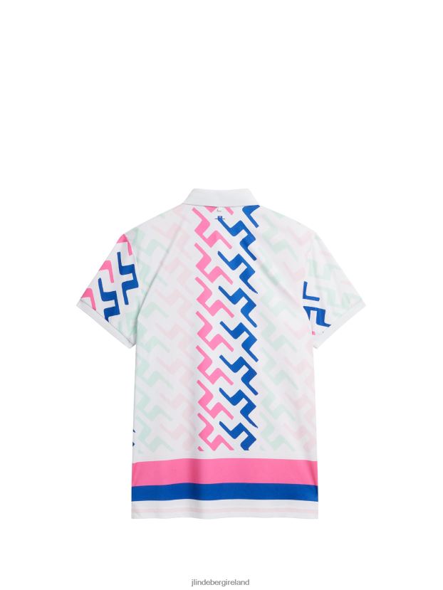 J.Lindeberg Men Tour Collection - Special Tour Tech Print Polo Pink Painted Bridge Clothing BXV8X4136