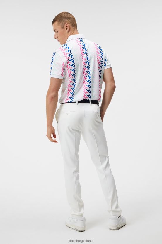 J.Lindeberg Men Tour Collection - Tour Tech Print Polo Pink Painted Bridge Clothing BXV8X4134