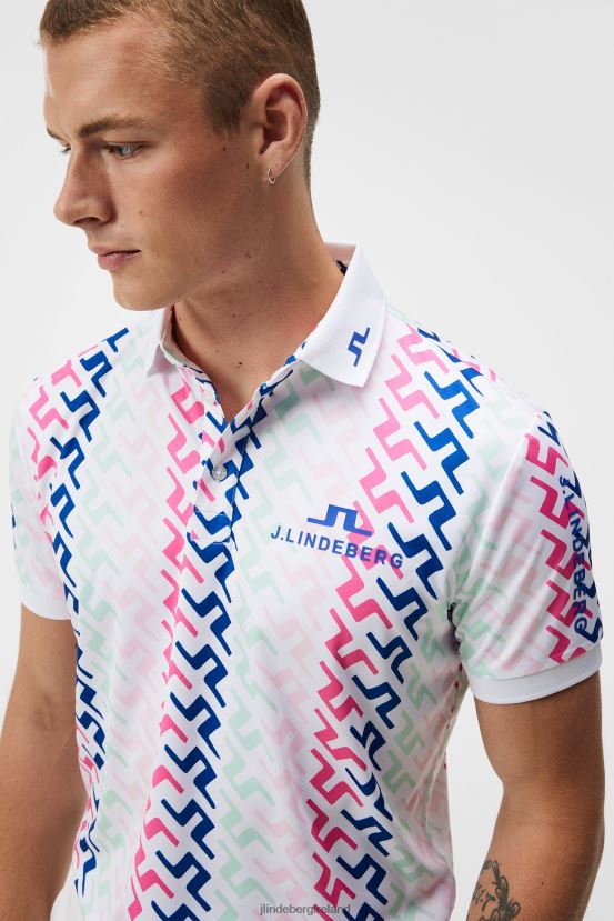 J.Lindeberg Men Tour Collection - Tour Tech Print Polo Pink Painted Bridge Clothing BXV8X4134