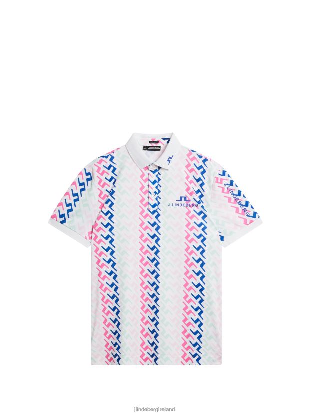 J.Lindeberg Men Tour Collection - Tour Tech Print Polo Pink Painted Bridge Clothing BXV8X4134