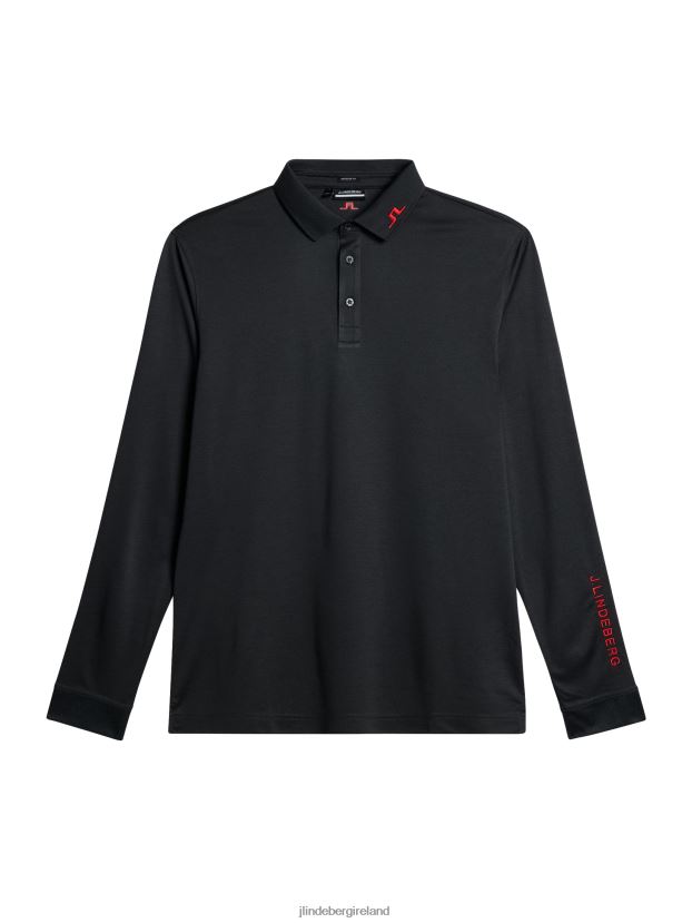 J.Lindeberg Men Tour Tech Long Sleeve Polo Black Melange Clothing BXV8X4107