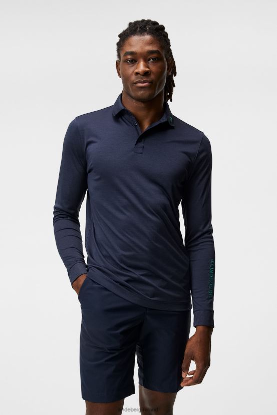 J.Lindeberg Men Tour Tech Long Sleeve Polo Navy Melange Clothing BXV8X4272 - Click Image to Close