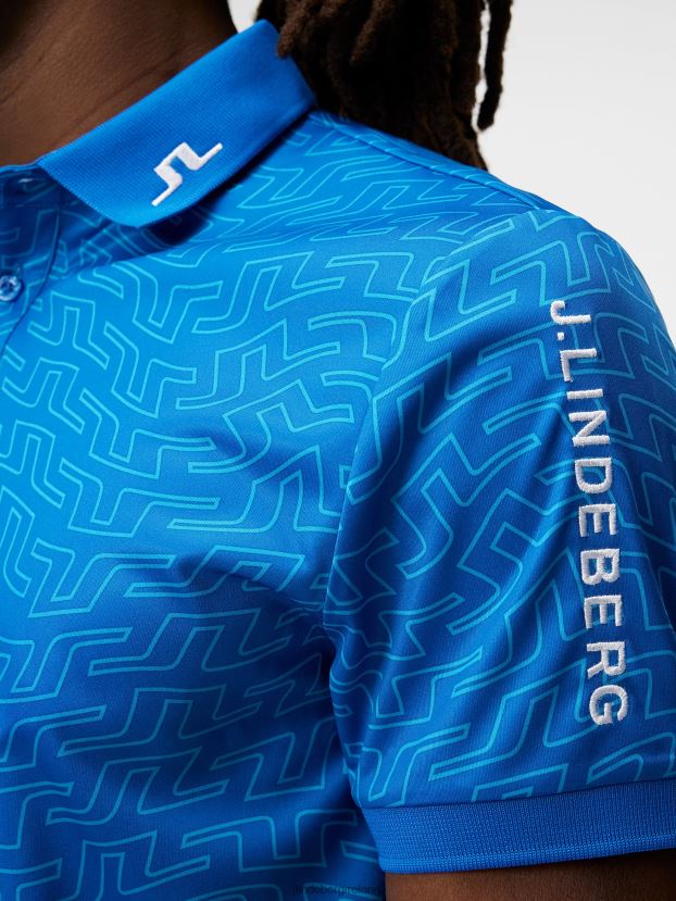 J.Lindeberg Men Tour Tech Print Polo Lapis Bridge Swirl Clothing BXV8X4247