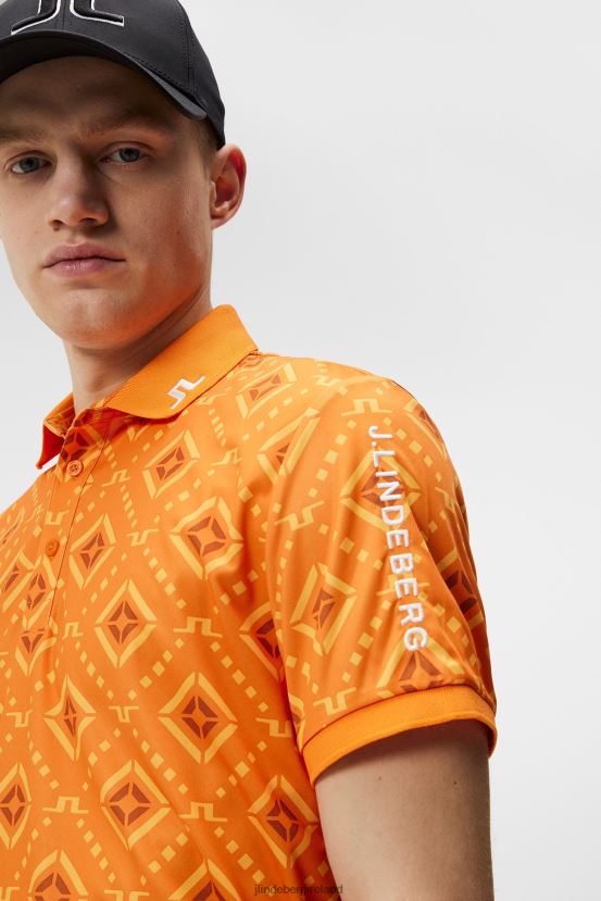 J.Lindeberg Men Tour Tech Print Polo Orange Diamond logo Clothing BXV8X4249